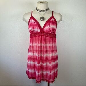 Pink Tie-Dye Sleeveless Mesh Lingerie Dress